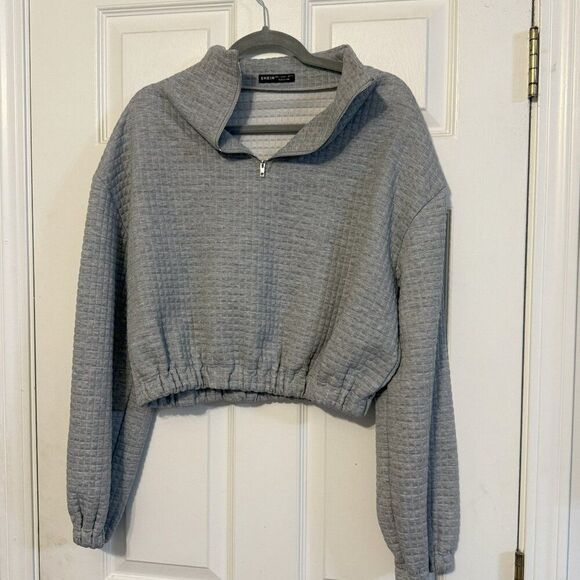 SHEIN Half-Zip Crop Sweatshirt – Size Large, Drop Shoulder, Drawstring Hem, EUC - Picture 1 of 3